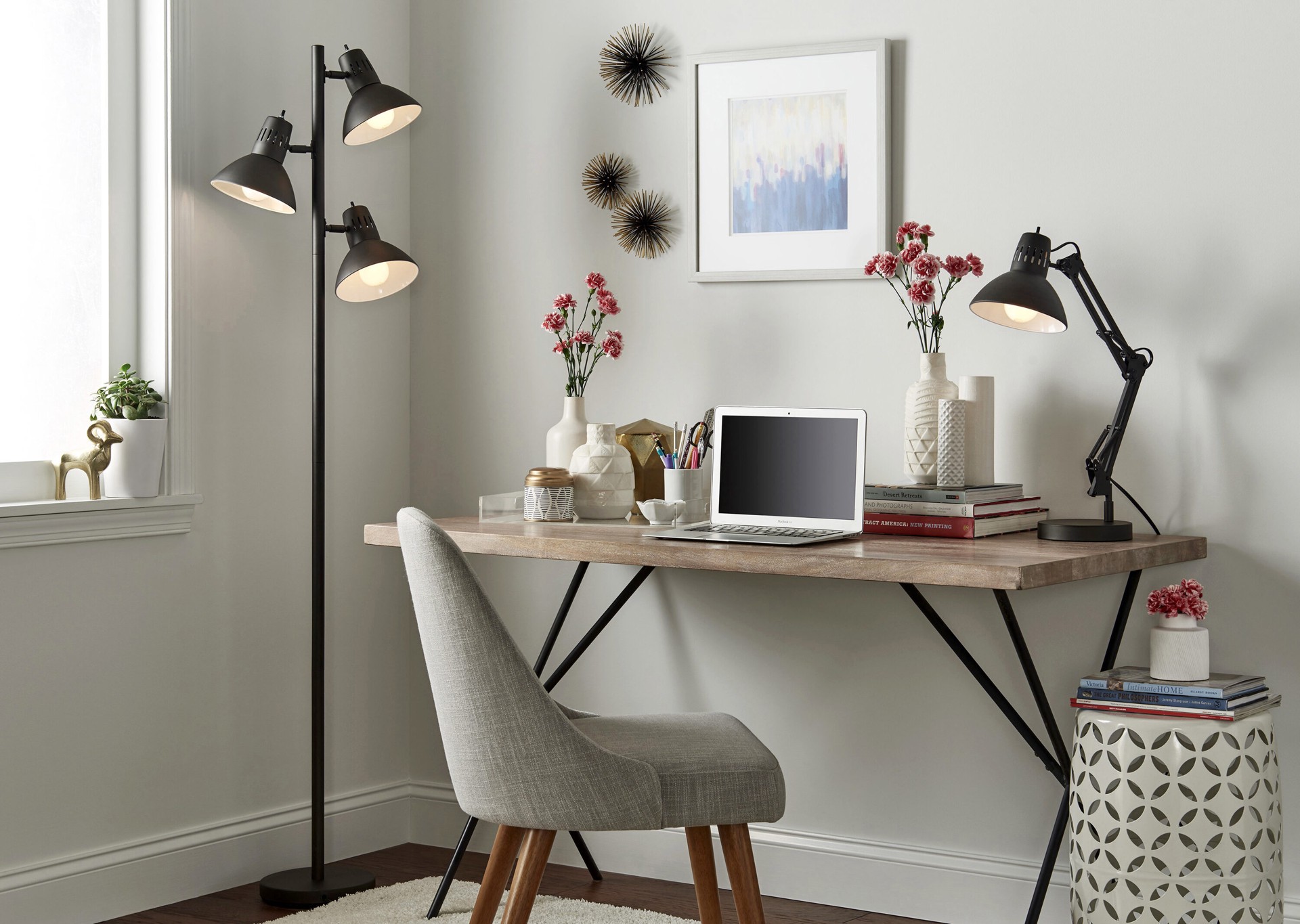 slide 6 of 6, allen + roth Embleton 26-in Adjustable Bronze Standard Desk Lamp with Metal Shade, 1 ct