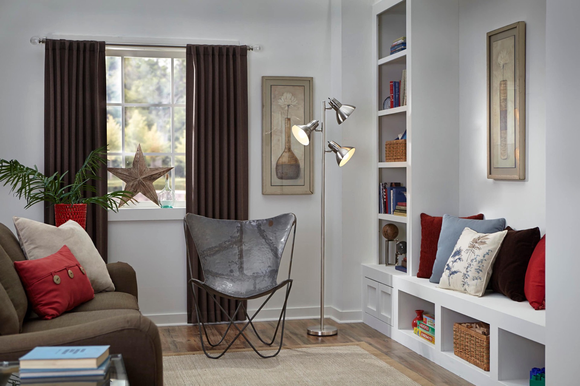 slide 4 of 6, allen + roth Embleton 68-in Brushed nickel Multi-head Floor Lamp with Metal Shade, 1 ct