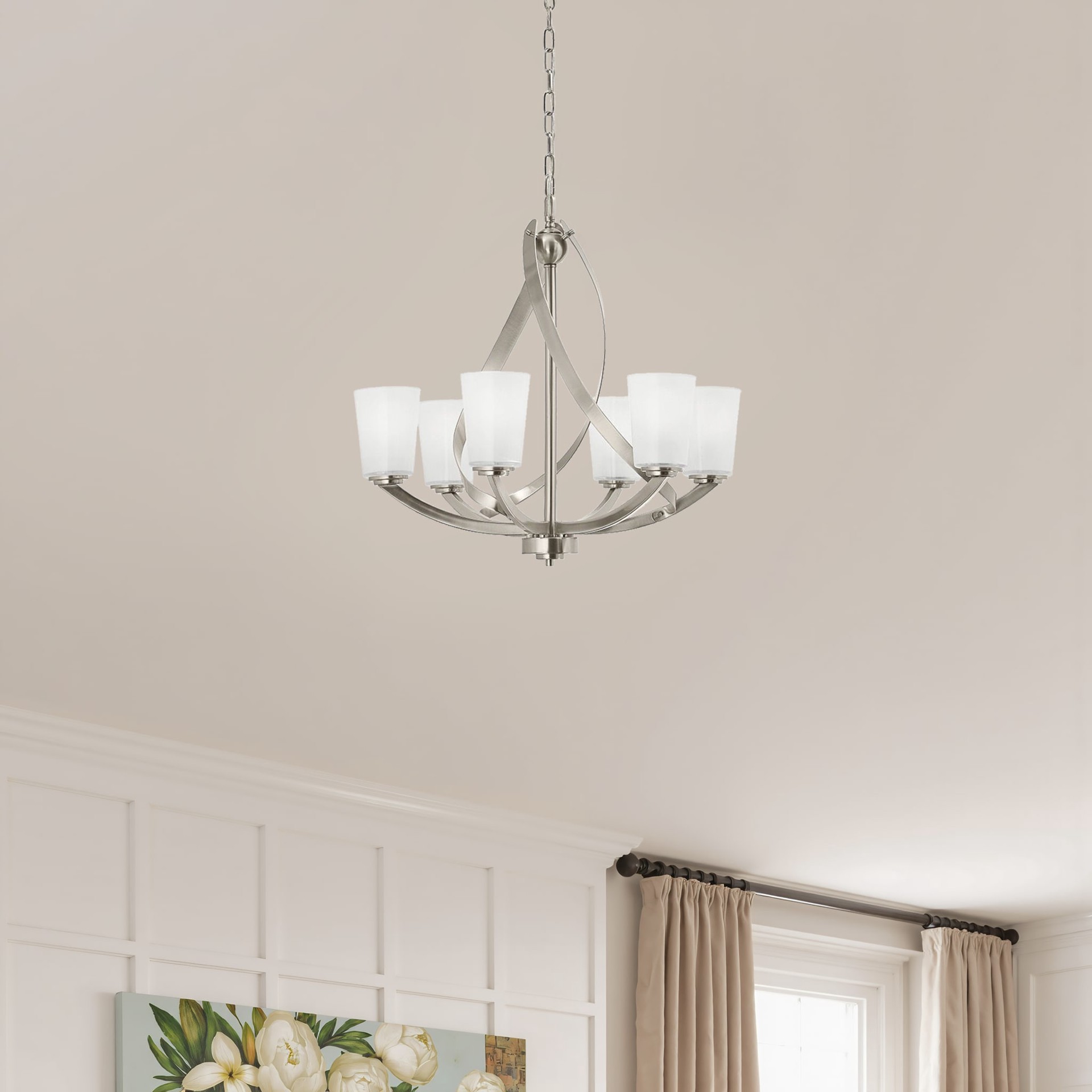 slide 4 of 6, Kichler Layla 6 -Light Brushed Nickel Transitional For Use in Bedrooms, Dining Rooms, Foyers, Kitchens, Living Rooms Chandelier, 1 ct