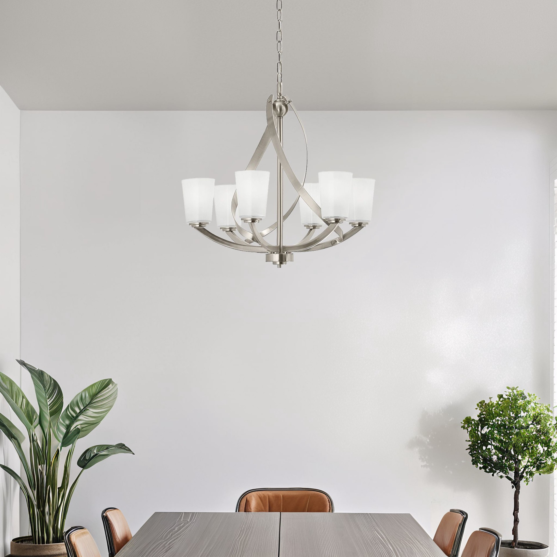 slide 5 of 6, Kichler Layla 6 -Light Brushed Nickel Transitional For Use in Bedrooms, Dining Rooms, Foyers, Kitchens, Living Rooms Chandelier, 1 ct