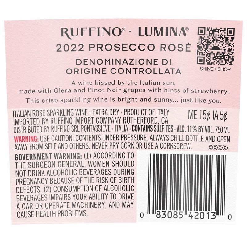 slide 10 of 12, Ruffino Lumina Prosecco DOC Italian Rose Sparkling Wine - 750ml Bottle, 750 ml