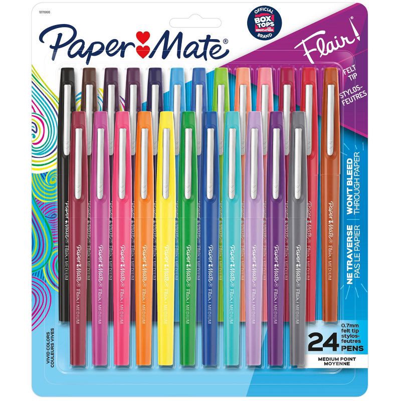 slide 1 of 8, Paper Mate Flair 24pk Felt Pens 0.7mm Medium Tip Multicolored, 24 ct