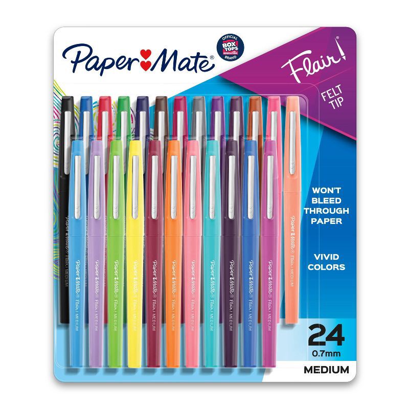 slide 1 of 7, Paper Mate Flair 24pk Felt Pens 0.7mm Medium Tip Multicolored, 24 ct