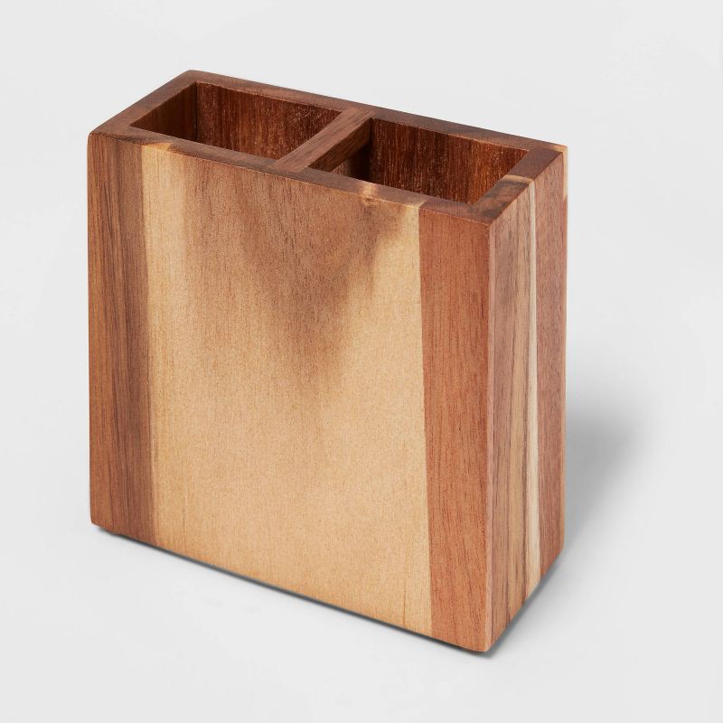 slide 3 of 4, Toothbrush Holder Medium Acacia Natural - Threshold™: Elegant Bathroom Accessory, Solid Wood Design, 4.5" Width, 1 ct