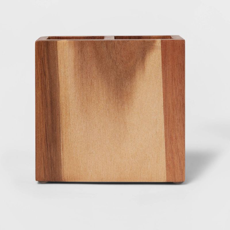 slide 1 of 4, Toothbrush Holder Medium Acacia Natural - Threshold™: Elegant Bathroom Accessory, Solid Wood Design, 4.5" Width, 1 ct
