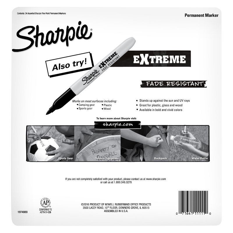slide 3 of 5, Sharpie 34pk Permanent Markers Fine Tip Multicolored, 34 ct