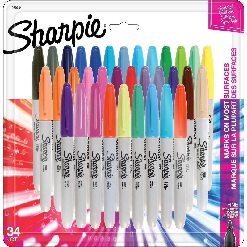 slide 1 of 5, Sharpie 34pk Permanent Markers Fine Tip Multicolored, 34 ct