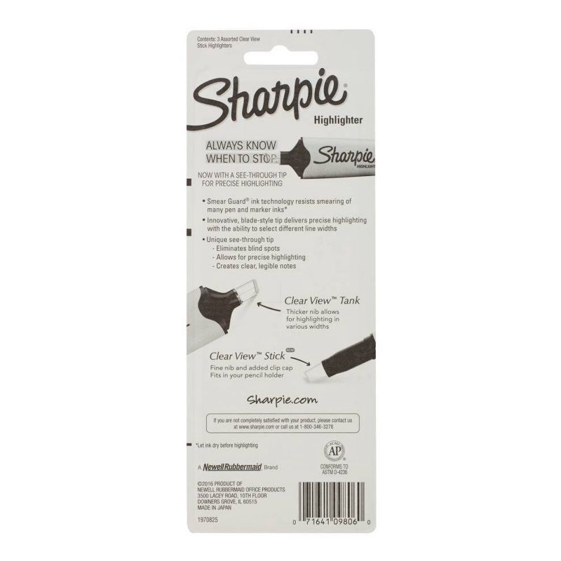 slide 2 of 9, Sharpie Clear View 3pk Highlighters Fine Chisel Tip Multicolored, 3 ct