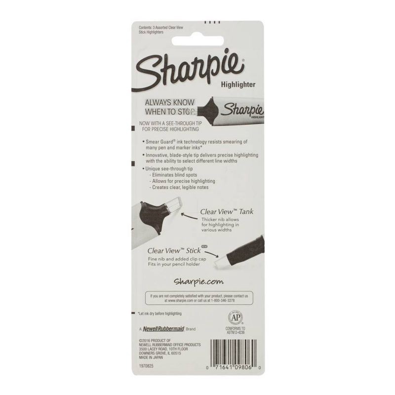 slide 6 of 9, Sharpie Clear View 3pk Highlighters Fine Chisel Tip Multicolored, 3 ct