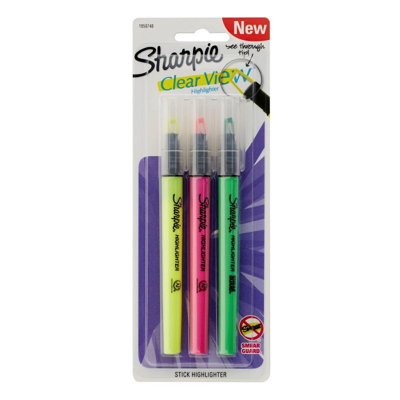 slide 1 of 9, Sharpie Clear View 3pk Highlighters Fine Chisel Tip Multicolored, 3 ct