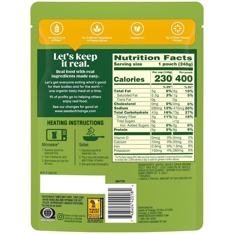 slide 2 of 6, Seeds of Change Organic Quinoa, Brown & Red Rice with Flaxseed Mix Microwavable Pouch - 8.5oz, 8.5 oz