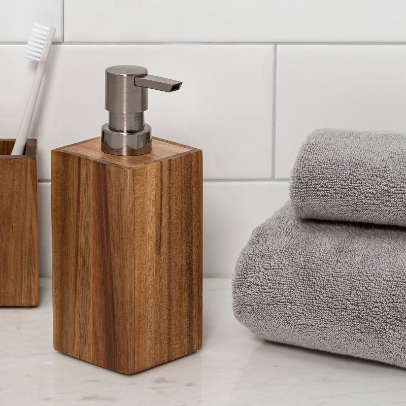 slide 2 of 4, Medium Acacia Soap Pump Natural - Threshold™: Wooden Bathroom Dispenser, Spot Clean, 270ml Capacity, 270 ml
