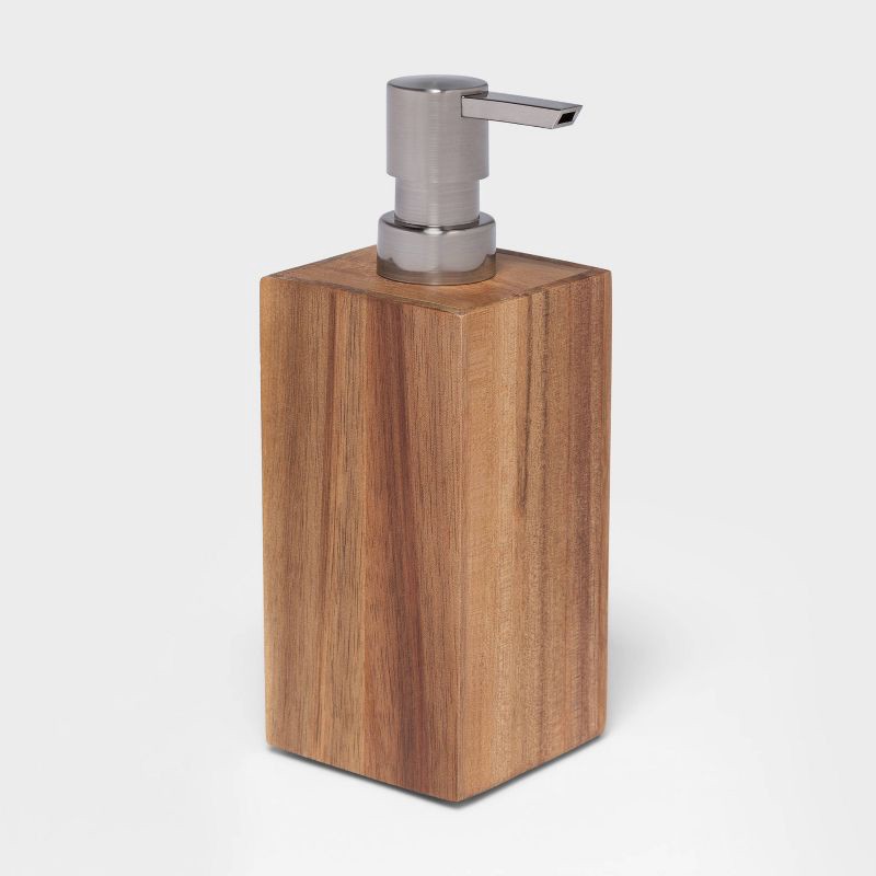 slide 3 of 4, Medium Acacia Soap Pump Natural - Threshold™: Wooden Bathroom Dispenser, Spot Clean, 270ml Capacity, 270 ml