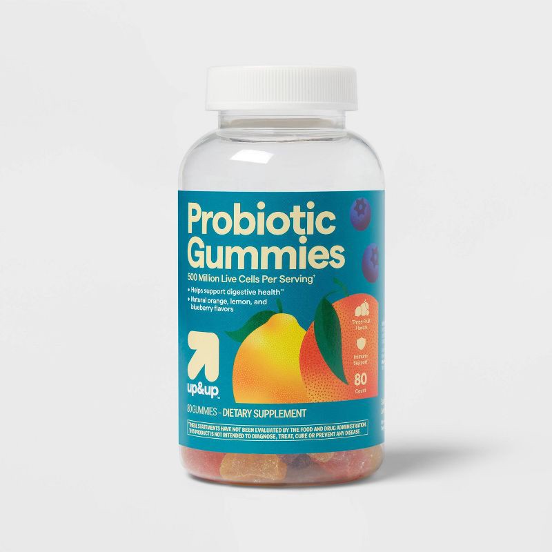 slide 1 of 6, Probiotic Gummies for Digestive Health - Mixed Fruit - 80ct - up&up™, 80 ct
