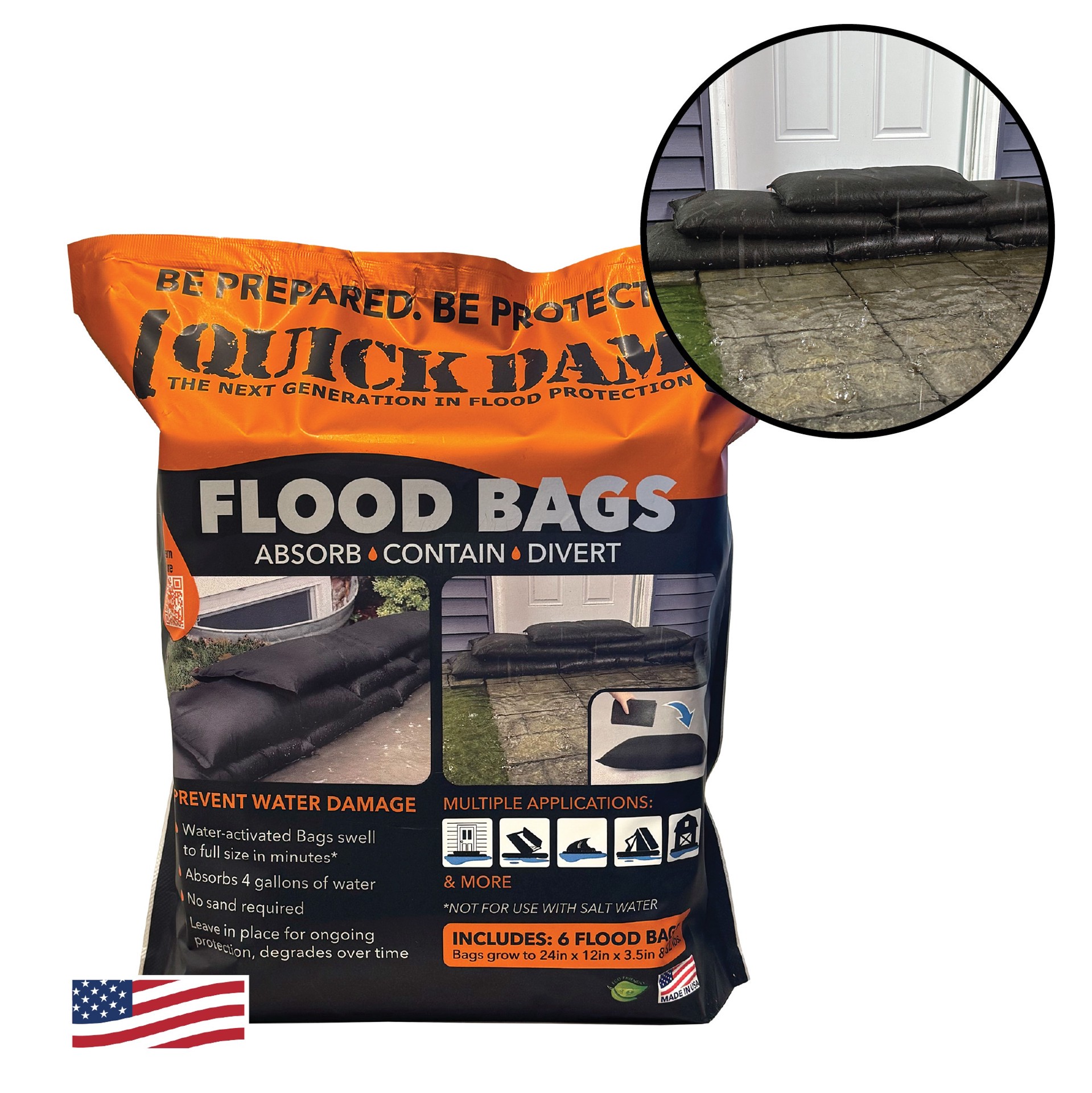 slide 1 of 6, Quick Dam 6 -Pack 24.0-in L x 12.0-in W Water activated Flood bag, 1 ct