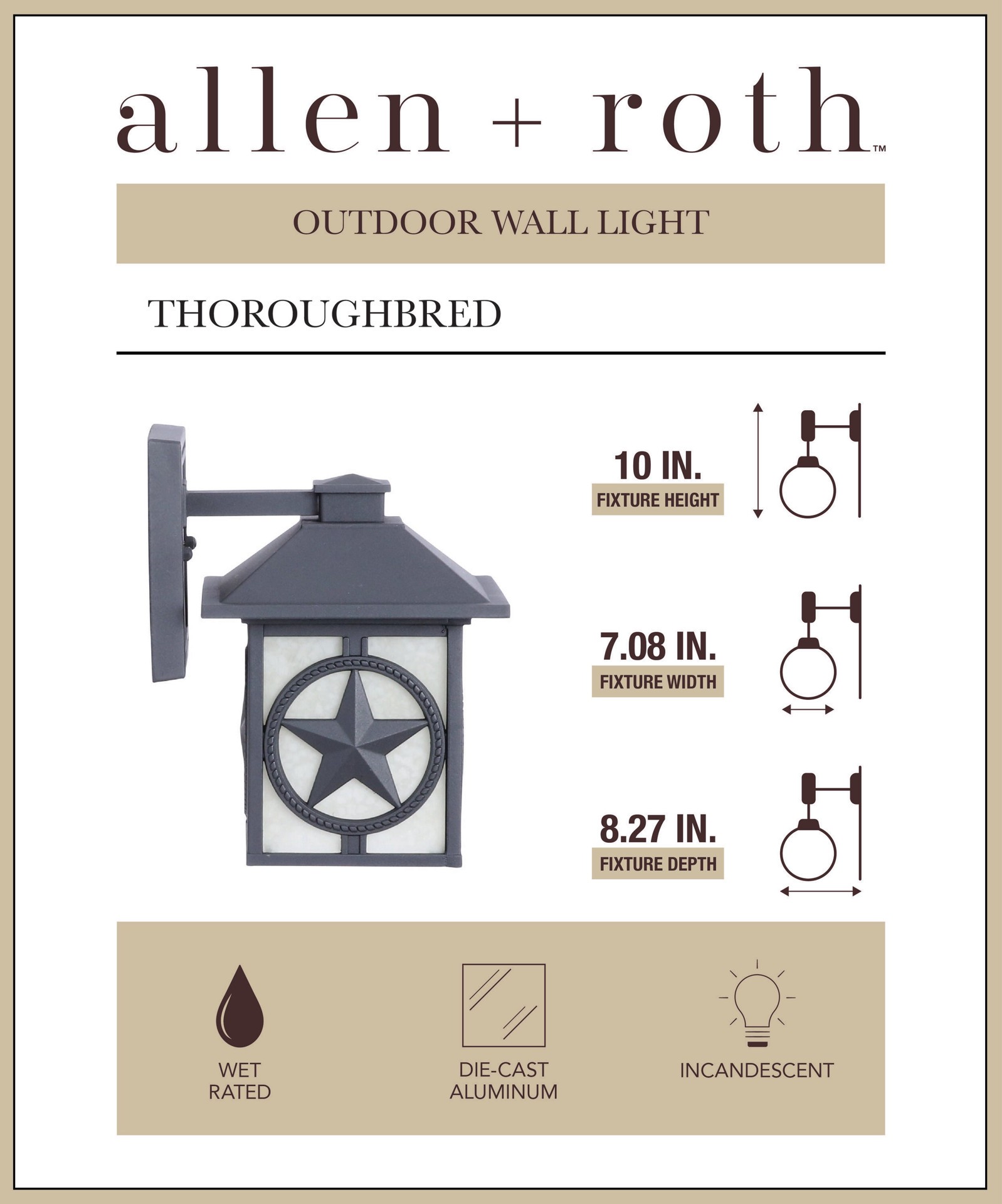 slide 2 of 6, allen + roth Thoroughbred 1 -Light 10-in H Matte Black Hardwired Outdoor Wall Light, 1 ct