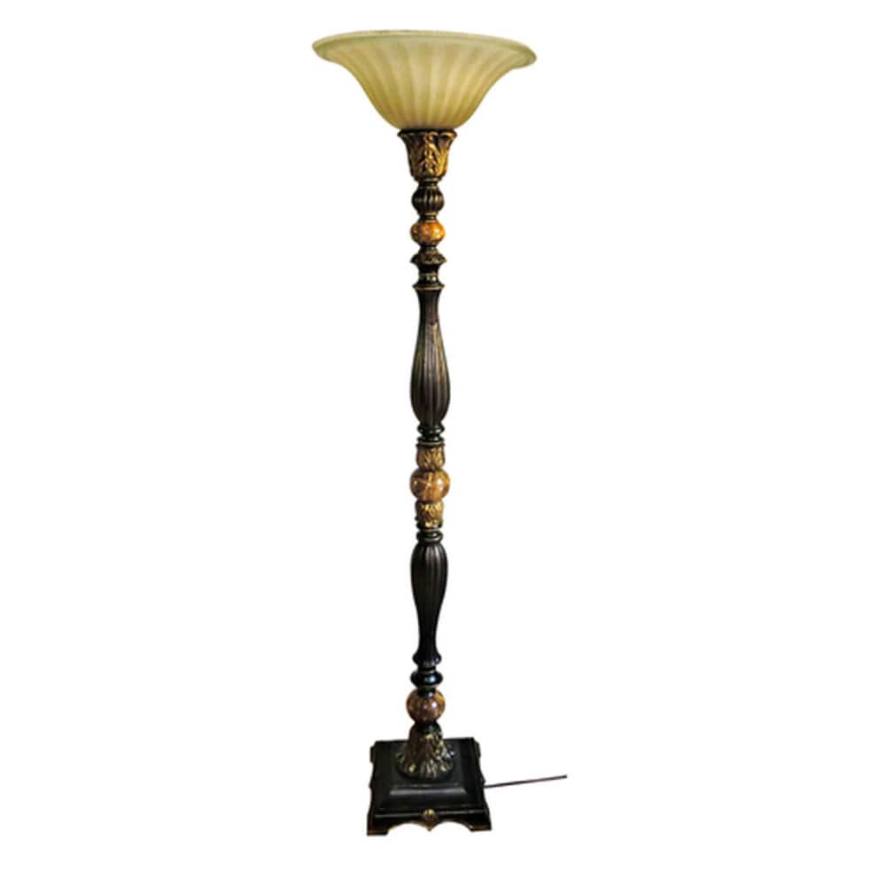 slide 3 of 6, allen + roth Barada 72-in Bronze with gold highlights Torchiere Floor Lamp with Glass Shade, 1 ct