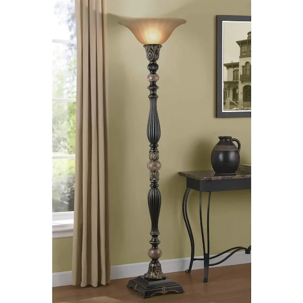 slide 1 of 6, allen + roth Barada 72-in Bronze with gold highlights Torchiere Floor Lamp with Glass Shade, 1 ct