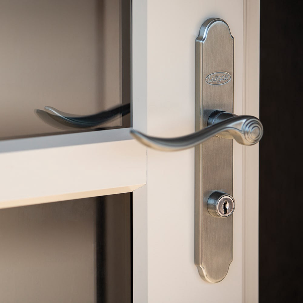 slide 4 of 5, LARSON QuickFit Brushed Nickel Lockable Storm door New installation Handleset, 1 ct