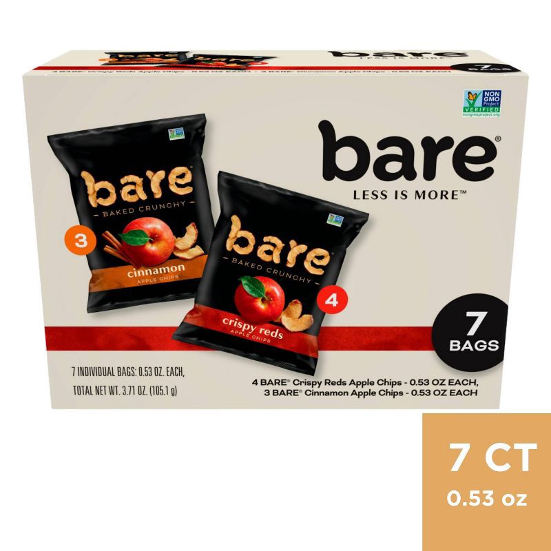 slide 1 of 7, Bare Fruit Bare Apple Chips Fuji Red and Cinnamon Snack Pack - 7ct/3.7oz, 7 ct, 3.7 oz