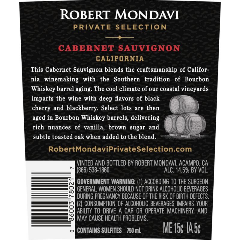 slide 11 of 11, Robert Mondavi Private Selection Bourbon Barrel Aged Cabernet Sauvignon Red Wine - 750ml Bottle, 750 ml