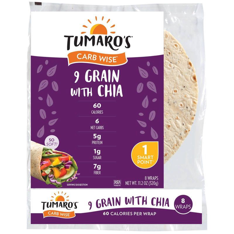 slide 1 of 1, Tumaro's 8" Low Carb 9 Grain with Chia Seeds Tortillas - 11.2oz/8ct, 11.2 oz, 8 ct