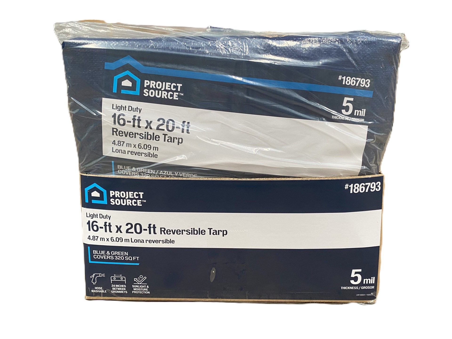 slide 2 of 6, Project Source 16-ft x 20-ft Blue Waterproof Standard Polyethylene 5-mil Tarp, 1 ct