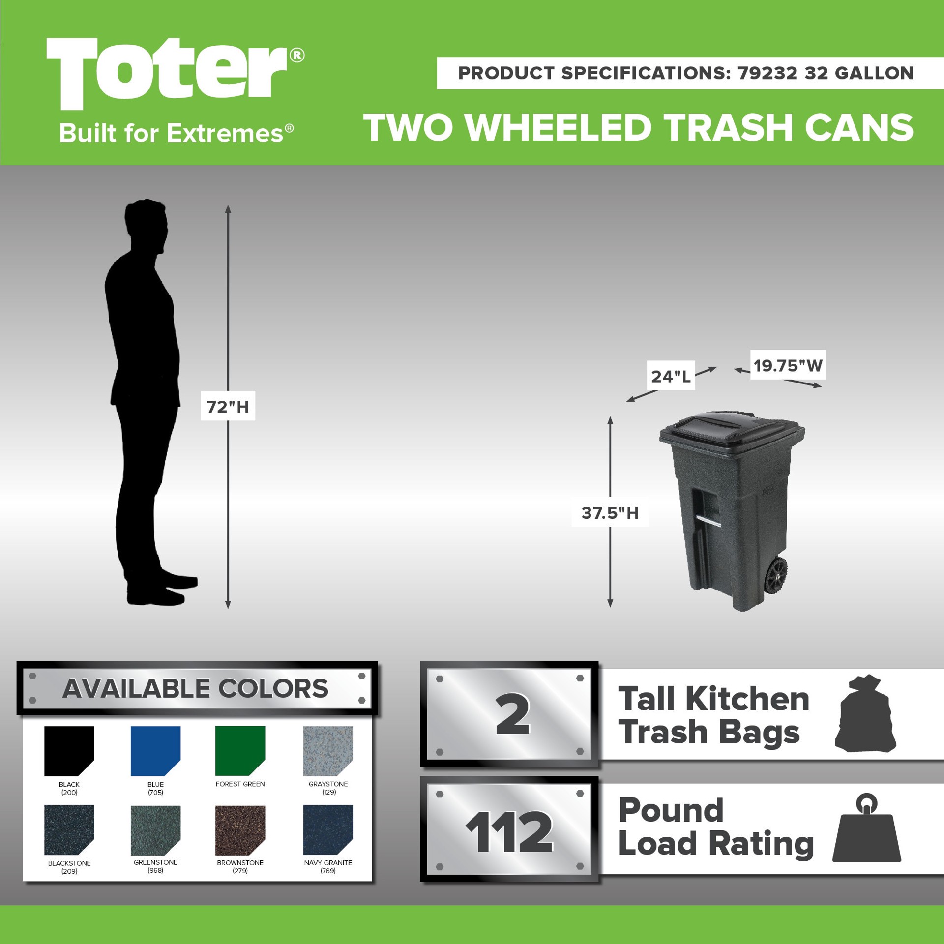 slide 3 of 6, Toter 32.0 Gallon Blue Plastic Wheeled Indoor/Outdoor Kitchen Hinged Lid Trash Can, 1 ct