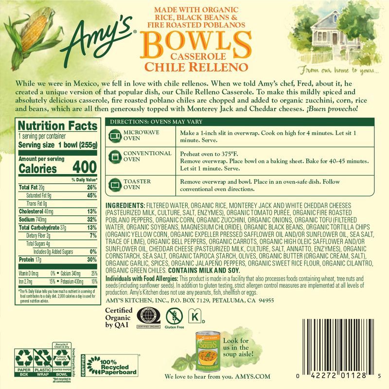 slide 3 of 4, Amy's Gluten Free Frozen Chili Relleno Bowl - 9oz, 9 oz