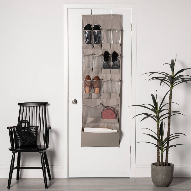 15 Pocket Over The Door Hanging Shoe Organizer Gray - Room