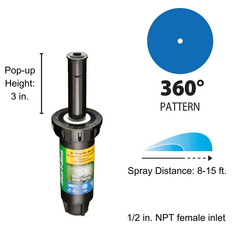 slide 2 of 6, Rain Bird 8-ft - 15-ft Full-circle Spray 3-in Pop-up spray head sprinkler, 1 ct