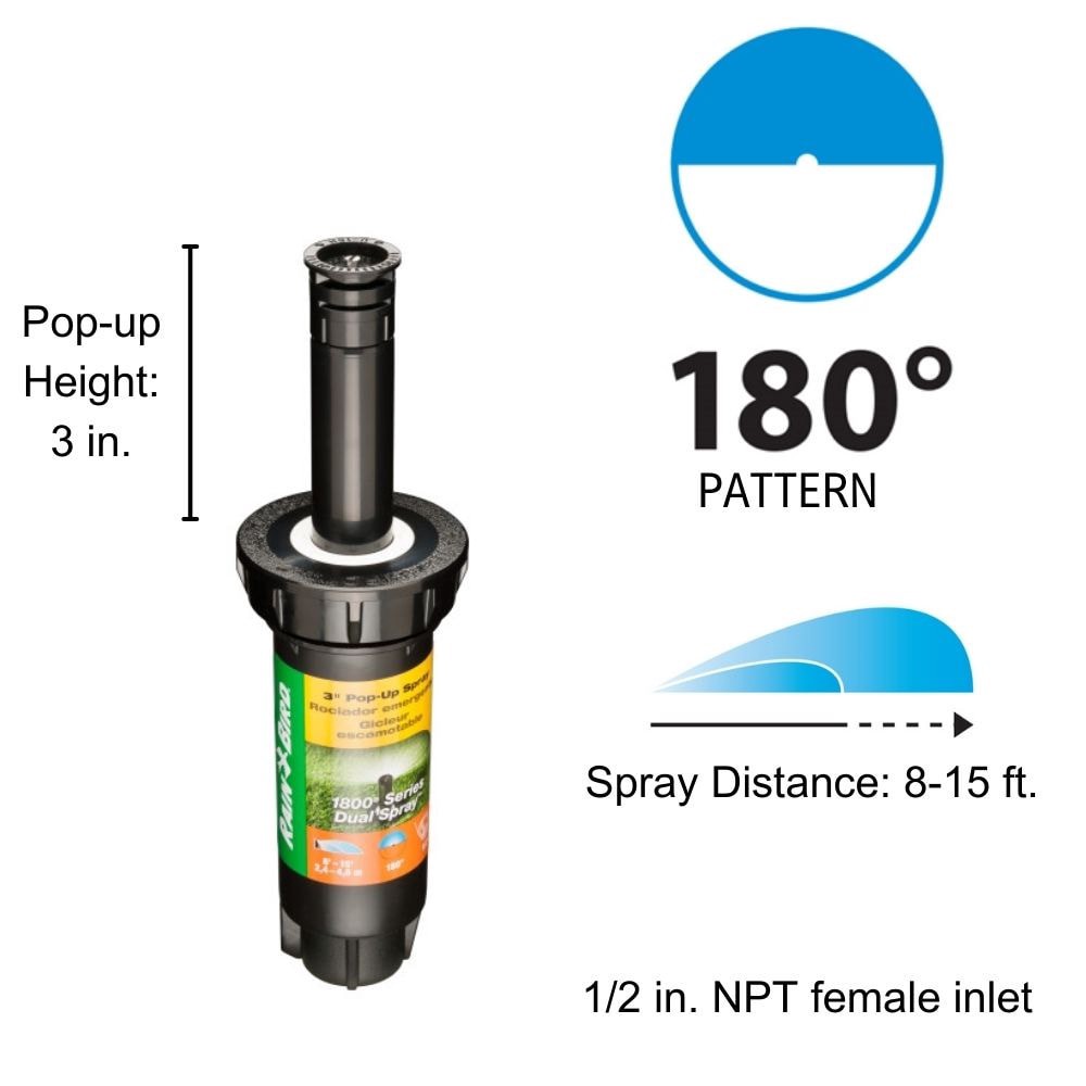slide 2 of 6, Rain Bird 8-ft - 15-ft Half-circle Spray 3-in Pop-up spray head sprinkler, 1 ct
