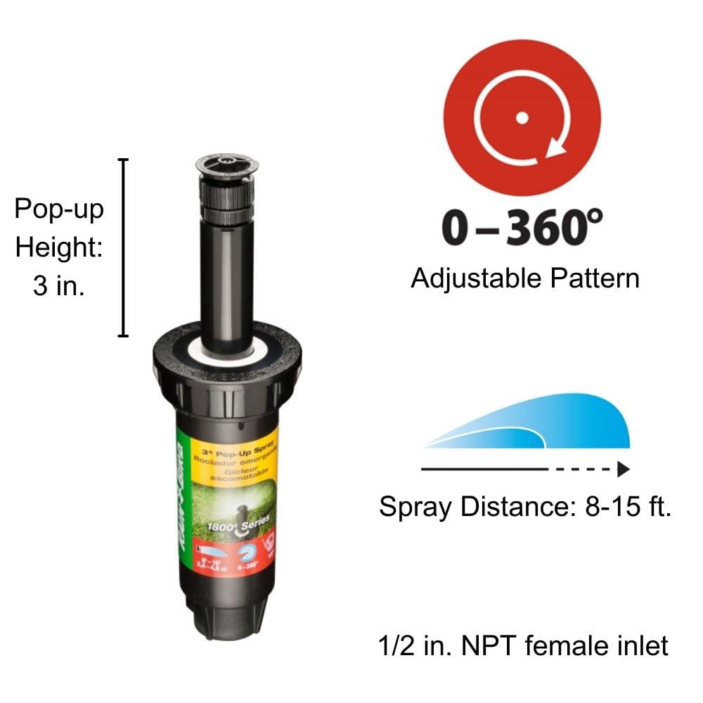slide 2 of 6, Rain Bird 8-ft - 15-ft Adjustable Spray 3-in Pop-up spray head sprinkler, 1 ct