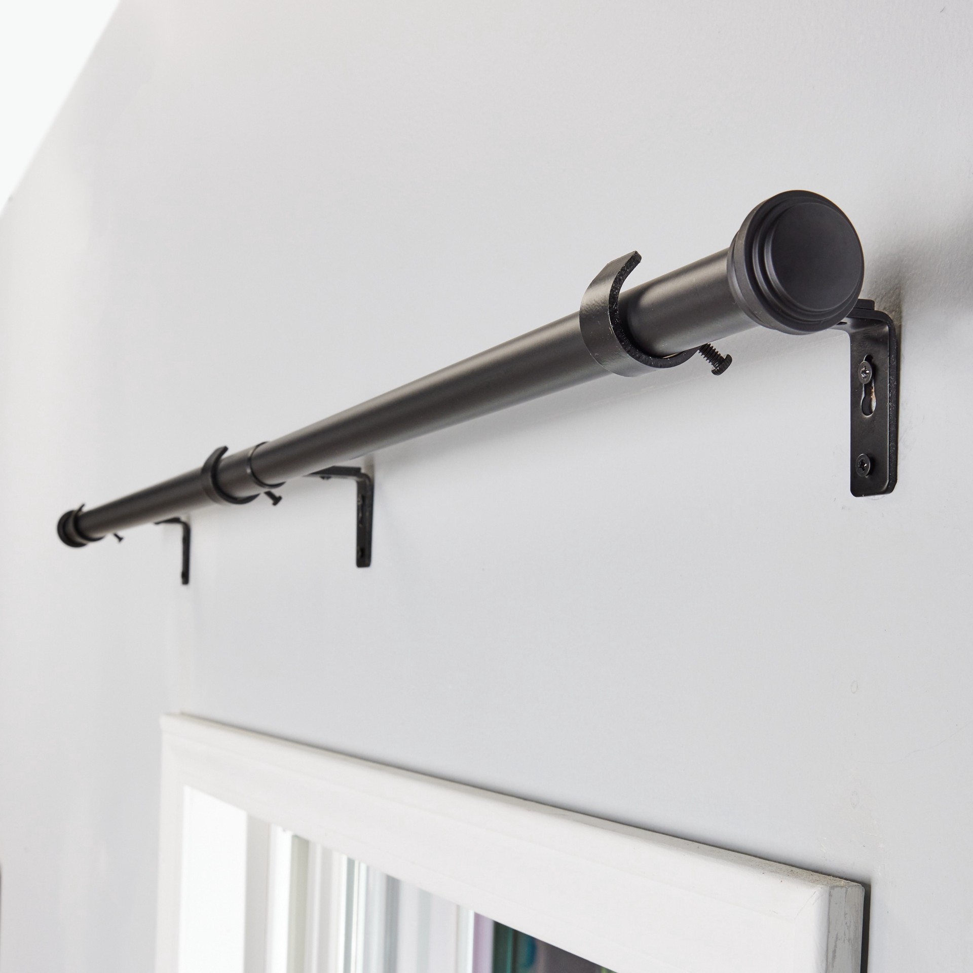 slide 2 of 6, allen + roth Mix Match 36-in to 72-in Matte Black Steel Side Single Curtain Rod, 1 ct
