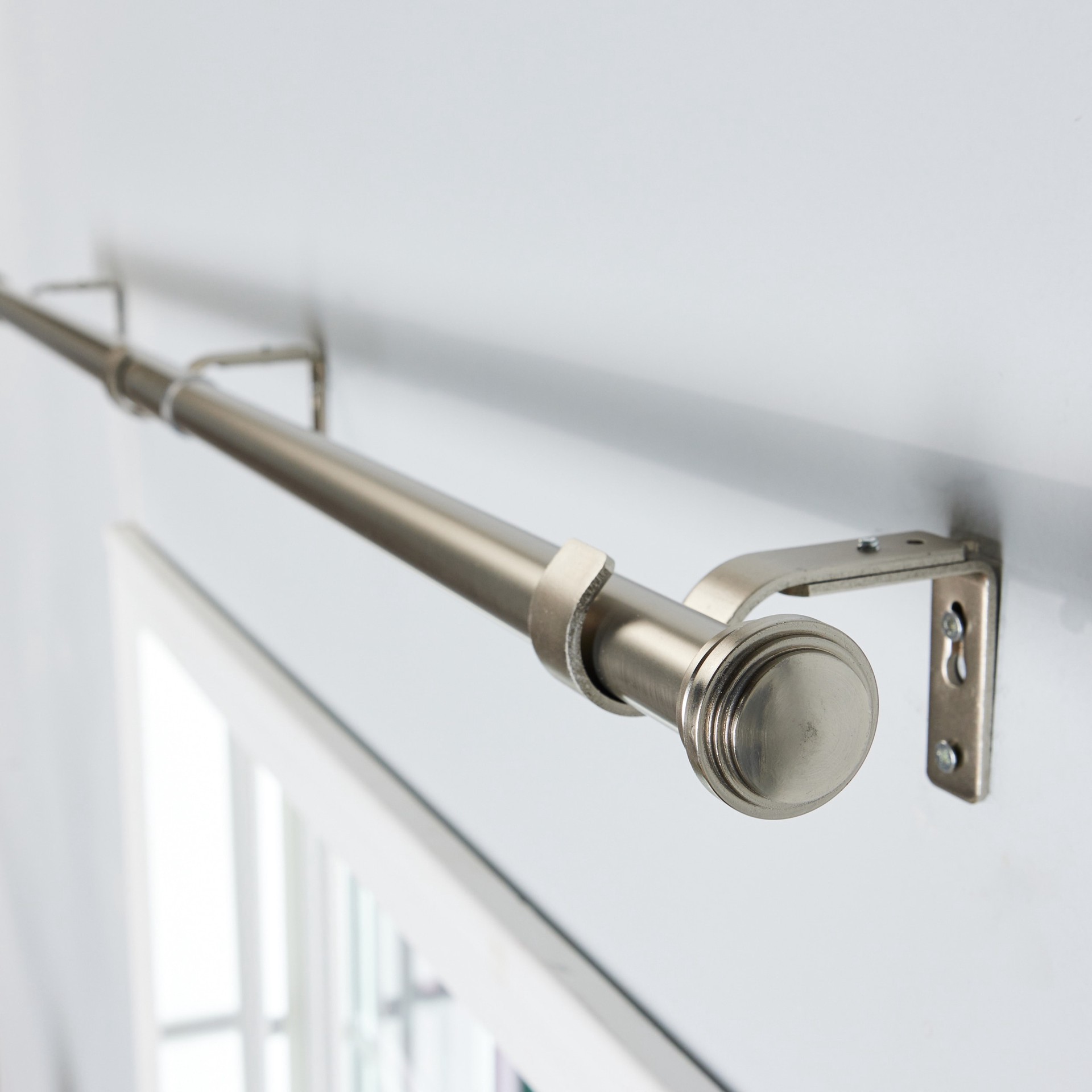 slide 2 of 6, allen + roth Mix Match 36-in to 72-in Brushed Nickel Steel Side Single Curtain Rod, 1 ct