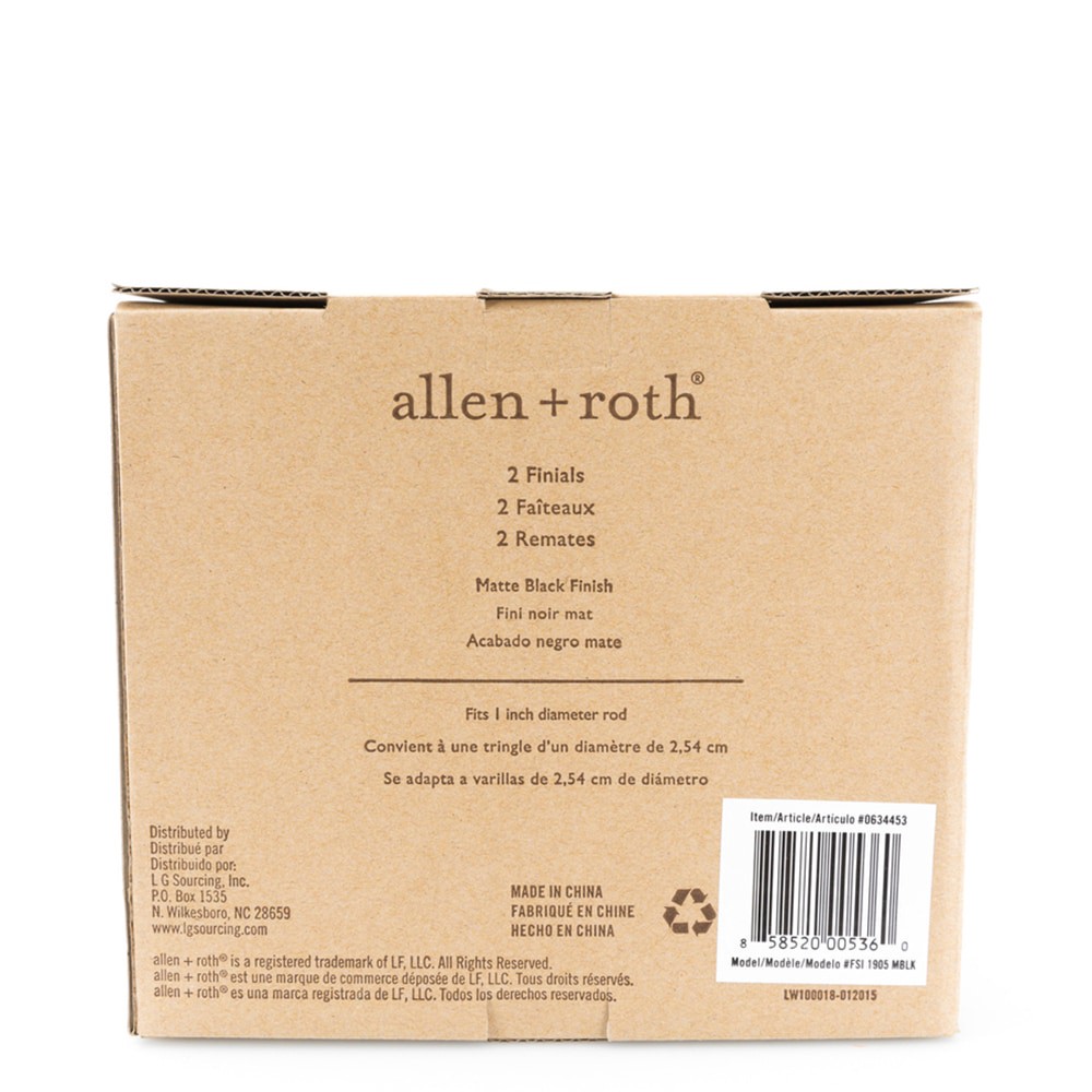 slide 4 of 5, allen + roth 2 -Pack Matte Black Steel Curtain Rod Finials, 1 ct