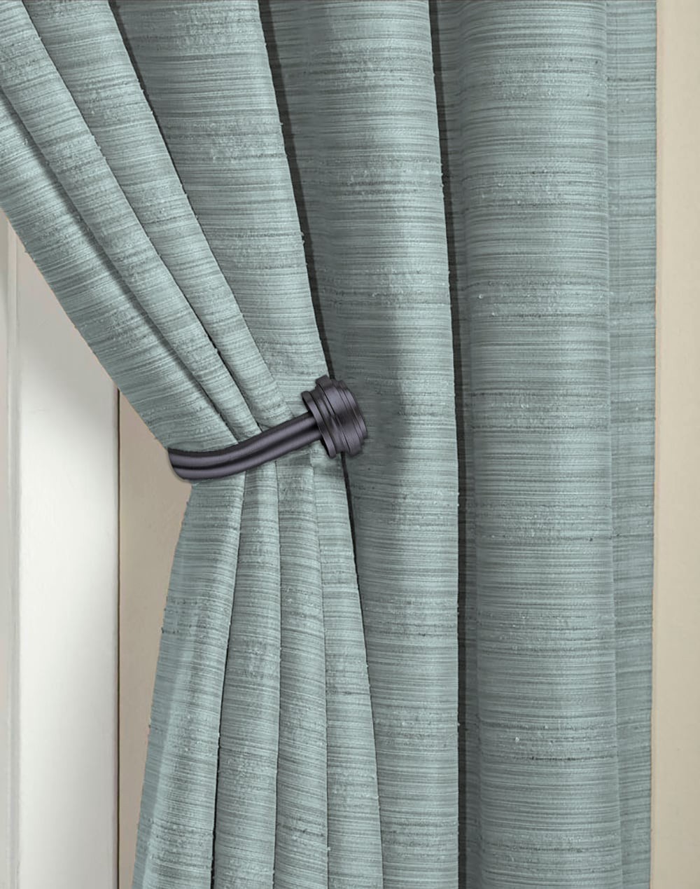 slide 3 of 3, allen + roth 2 -Pack 6-in Matte Black Curtain Holdbacks, 1 ct