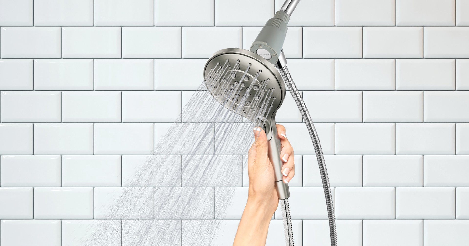 slide 4 of 6, Moen Engage 6.0 -Spray Spot Resist Brushed Nickel 5.5-in Round High Pressure Handheld Shower Head 2.5 GPM, 1 ct