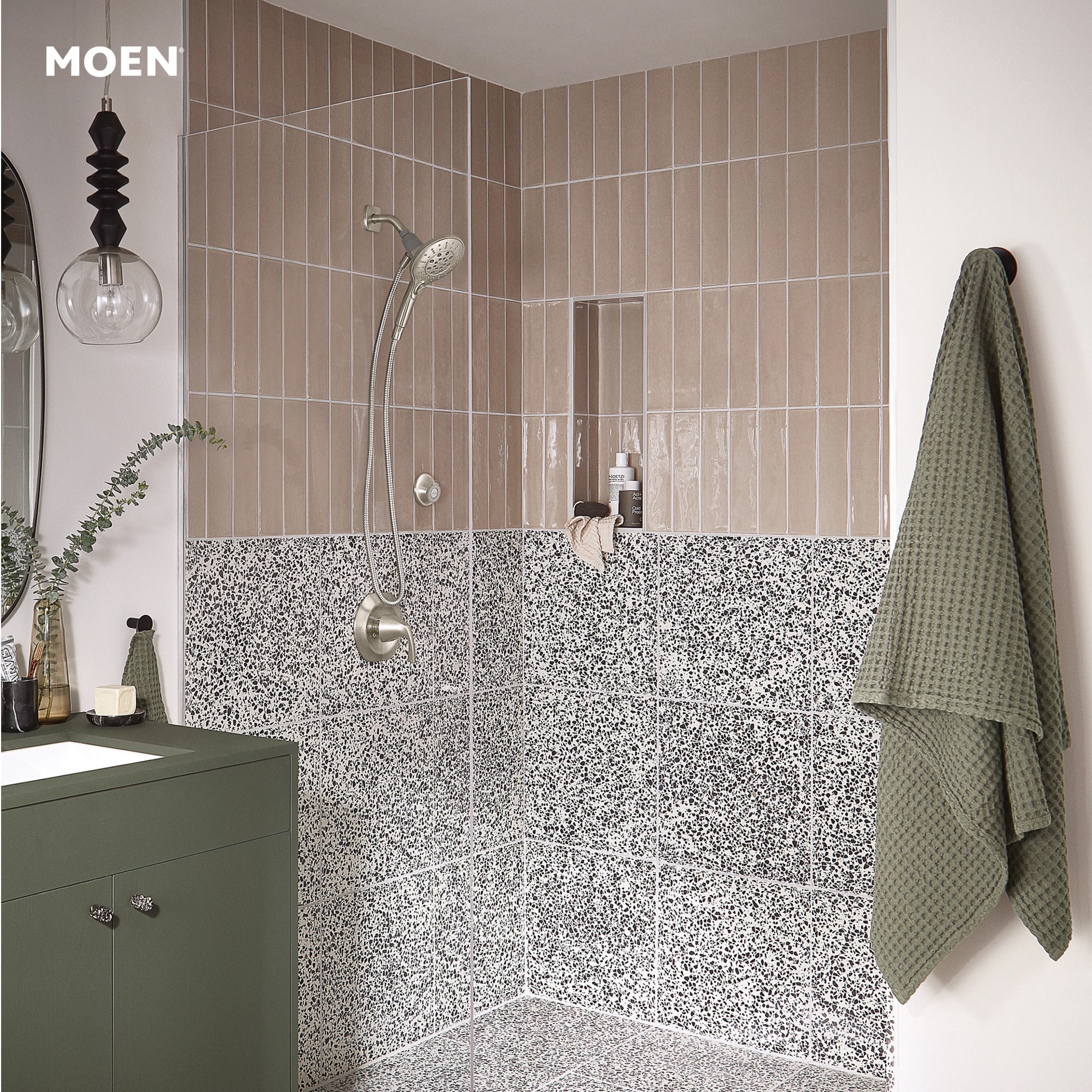 slide 5 of 6, Moen Engage 6.0 -Spray Spot Resist Brushed Nickel 5.5-in Round High Pressure Handheld Shower Head 2.5 GPM, 1 ct