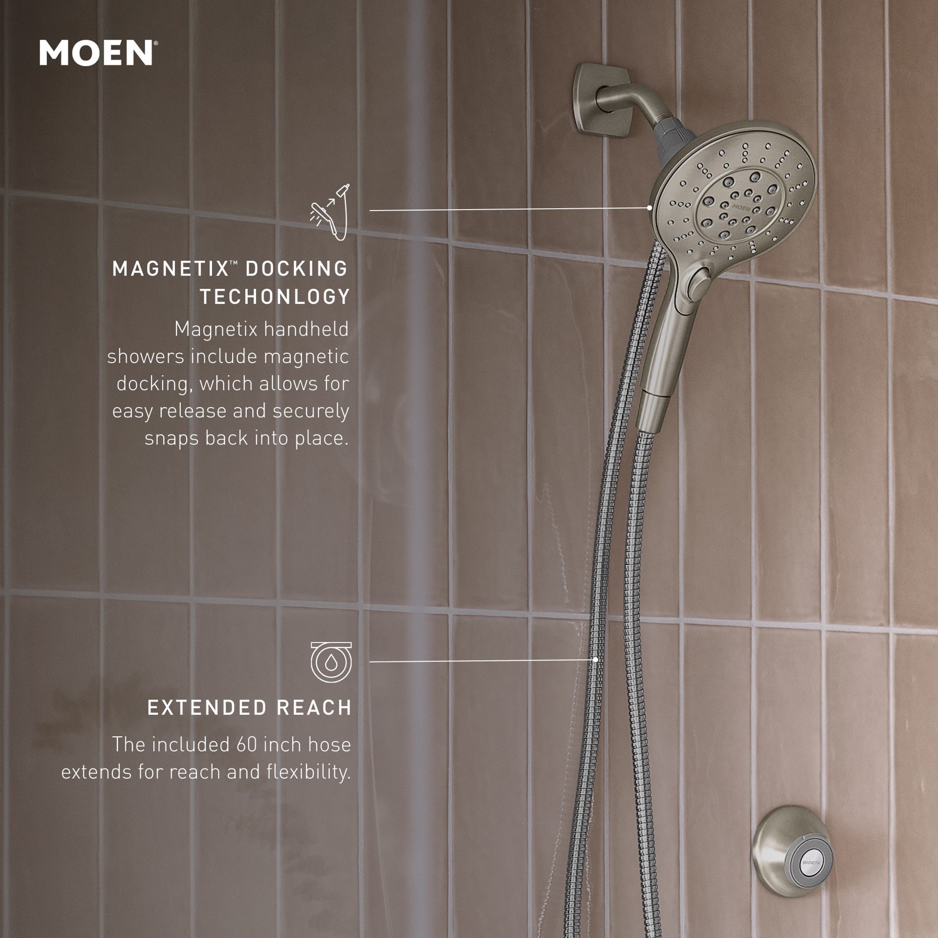 slide 6 of 6, Moen Engage 6.0 -Spray Spot Resist Brushed Nickel 5.5-in Round High Pressure Handheld Shower Head 2.5 GPM, 1 ct