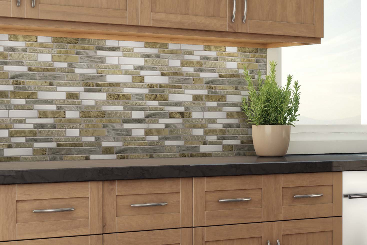 slide 3 of 6, Peel&Stick Mosaics Mountain Terrain 10-in x 10-in Glossy Composite Linear Mosaic Wall Tile ( 0.65-sq ft Piece ), 1 ct