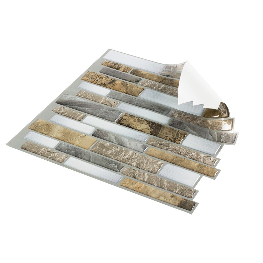 slide 6 of 6, Peel&Stick Mosaics Mountain Terrain 10-in x 10-in Glossy Composite Linear Mosaic Wall Tile ( 0.65-sq ft Piece ), 1 ct