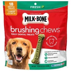 Milk-Bone Brushing Chews Daily Chicken Dental Dog Treats, Fresh Breath, Large with Peppermint Flavor - 24.2oz/18 bones