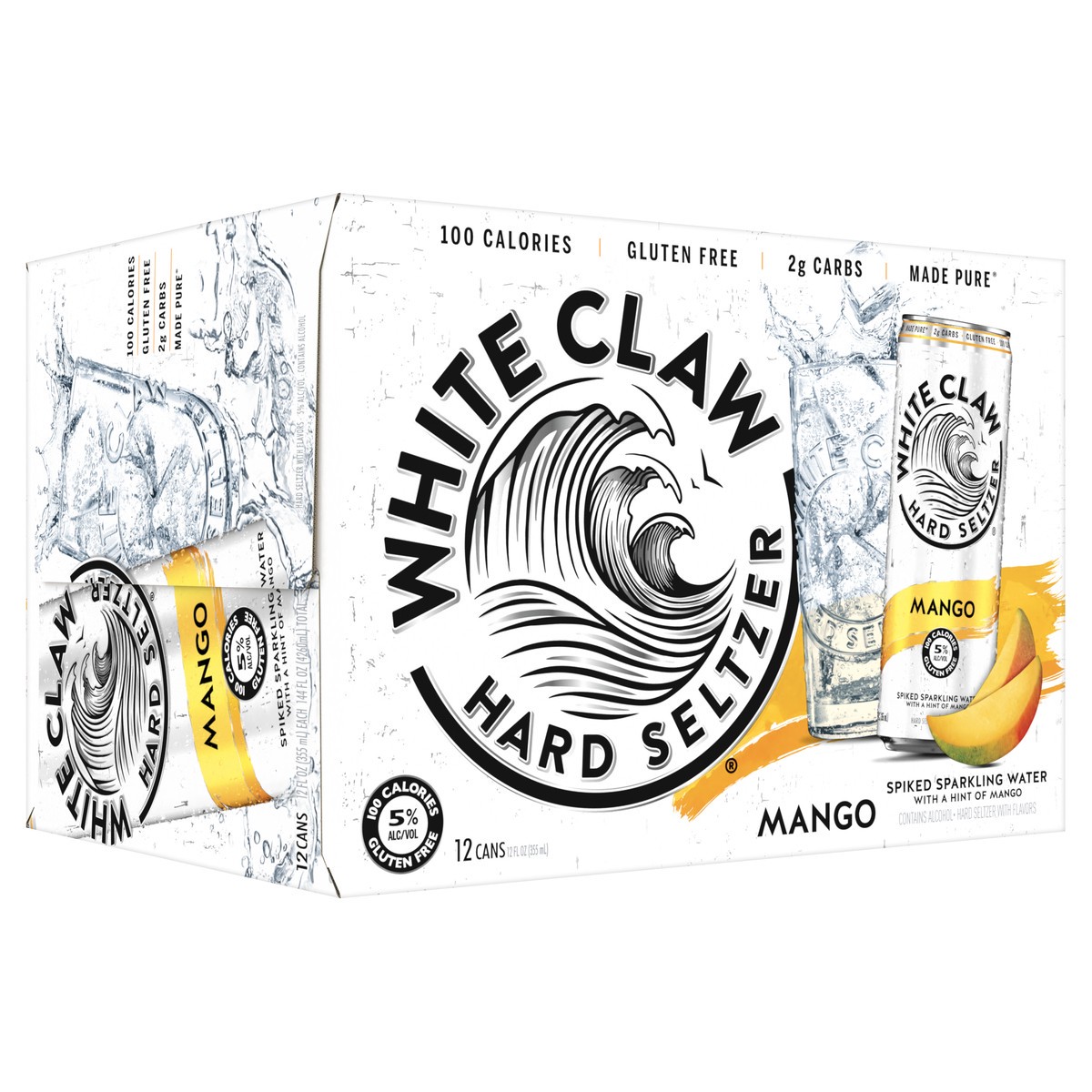 slide 2 of 7, White Claw 12 Pack Spiked Mango Hard Seltzer 12 ea, 12 ct