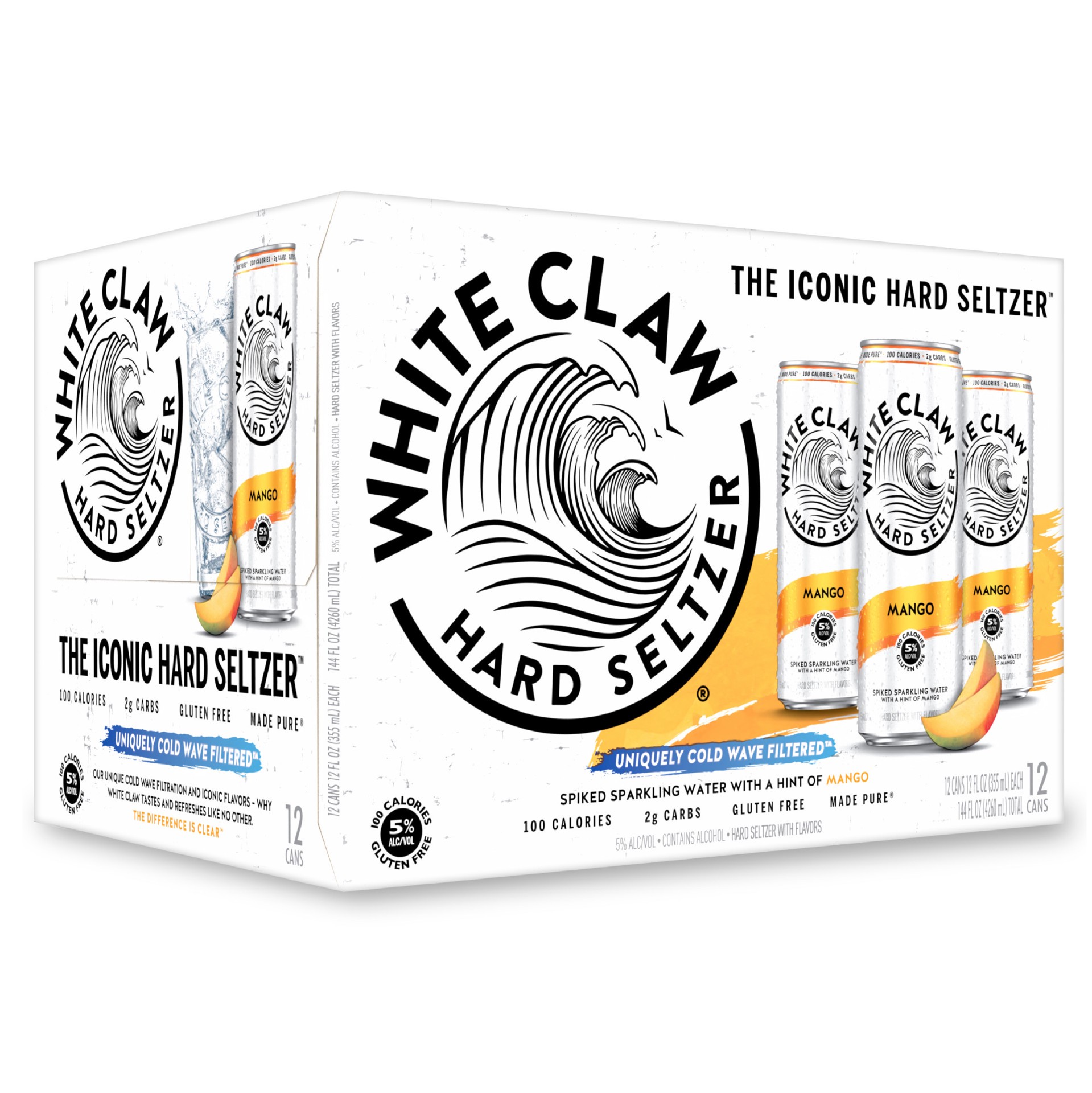 slide 1 of 7, White Claw 12 Pack Spiked Mango Hard Seltzer 12 ea, 12 ct; 12 oz