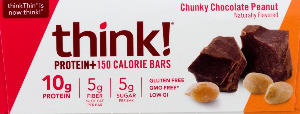 slide 1 of 1, thinkThin Protein & Fiber Bars Lean Chunky Chocolate Peanut, 10 ct