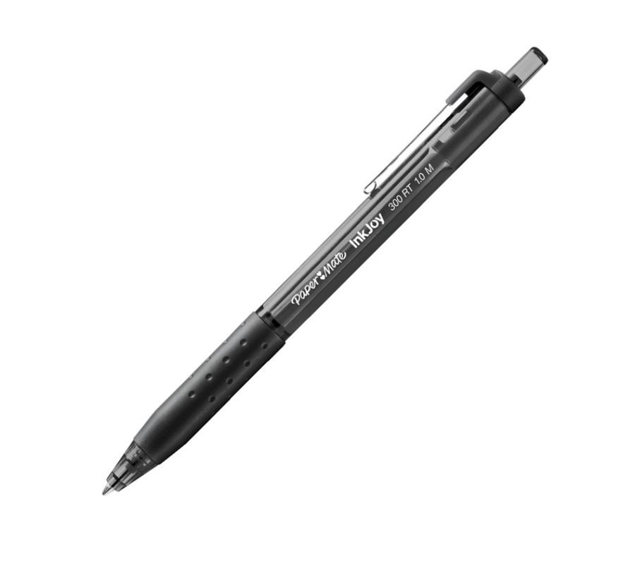slide 3 of 6, Inkjoy 300 Rt Retractable Pens, Medium Point, 1.0 mm, Translucent Black Barrels, Black Ink, 12 ct
