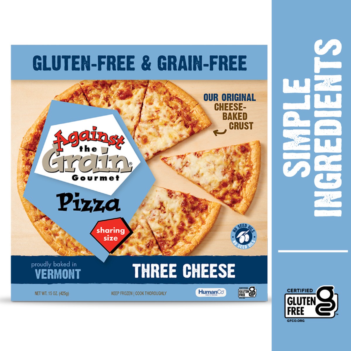 slide 1 of 1, Against the Grain Pizza, Gluten-Free & Grain-Free, Three Cheese, Sharing Size, 15 oz