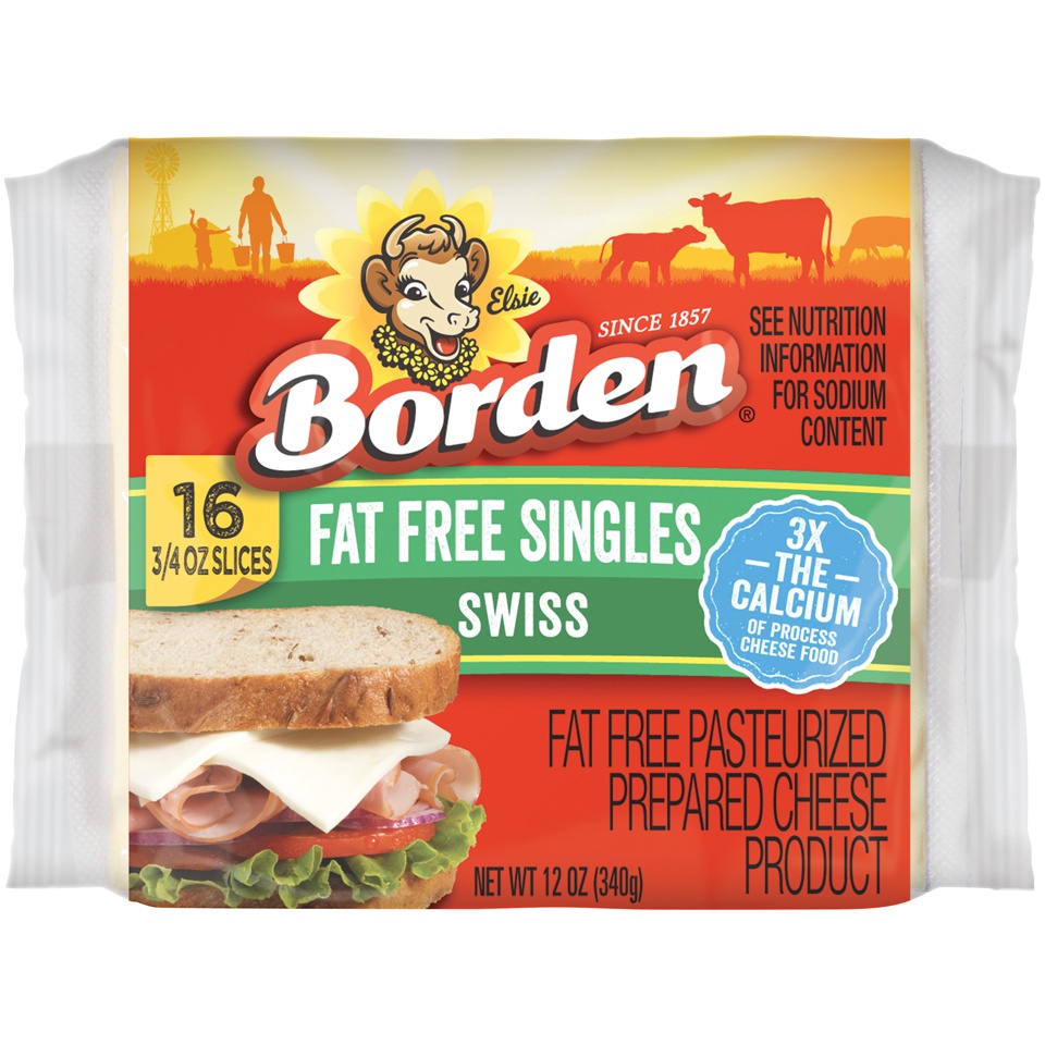 slide 1 of 2, Borden Fat Free Single Swiss, 12 oz