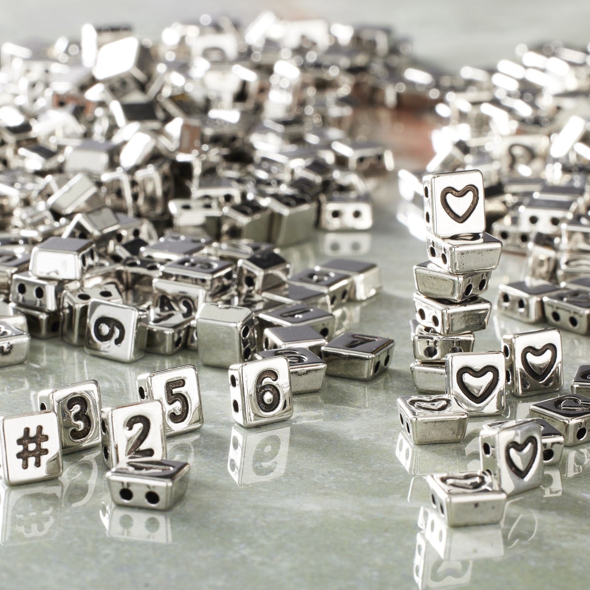 slide 3 of 3, Rhodium Number & Heart Plastic Craft Beads, 8mm By Bead Landing, 8mm